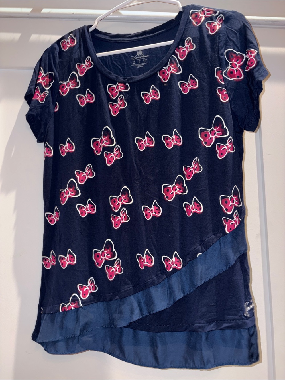 Disney Navy Blue Short Sleeve Top with Pink Bow Print